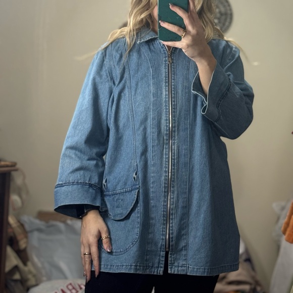 Stephanie Thomas Jackets & Blazers - Long Blue Denim Jacket with front zipper